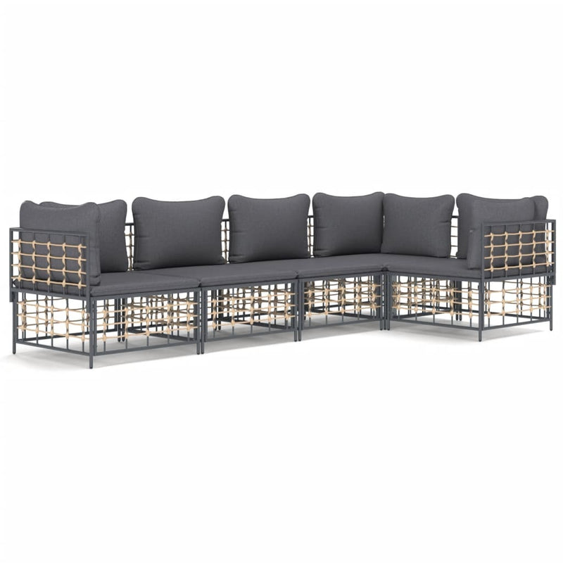 5-delige Loungeset met kussens poly rattan antracietkleurig MeubelReus