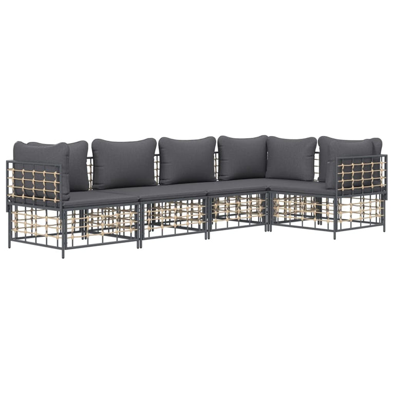 5-delige Loungeset met kussens poly rattan antracietkleurig MeubelReus