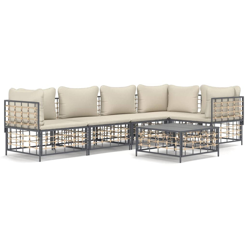 6-delige Loungeset met kussens poly rattan antracietkleurig MeubelReus