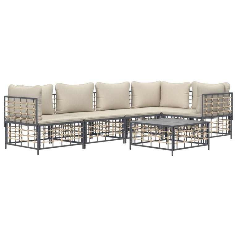 6-delige Loungeset met kussens poly rattan antracietkleurig MeubelReus