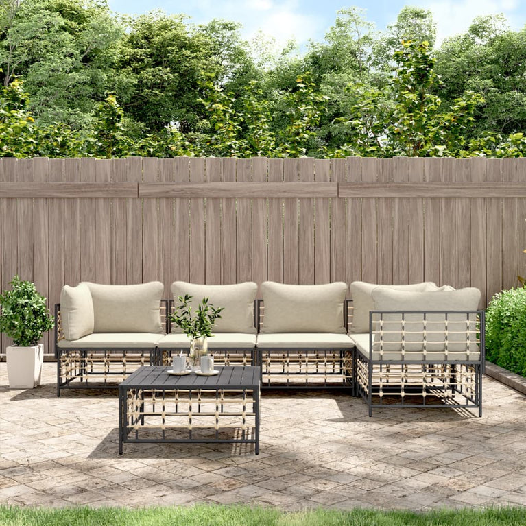 6-delige Loungeset met kussens poly rattan antracietkleurig MeubelReus