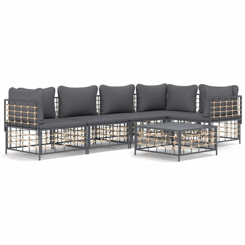 6-delige Loungeset met kussens poly rattan antracietkleurig MeubelReus