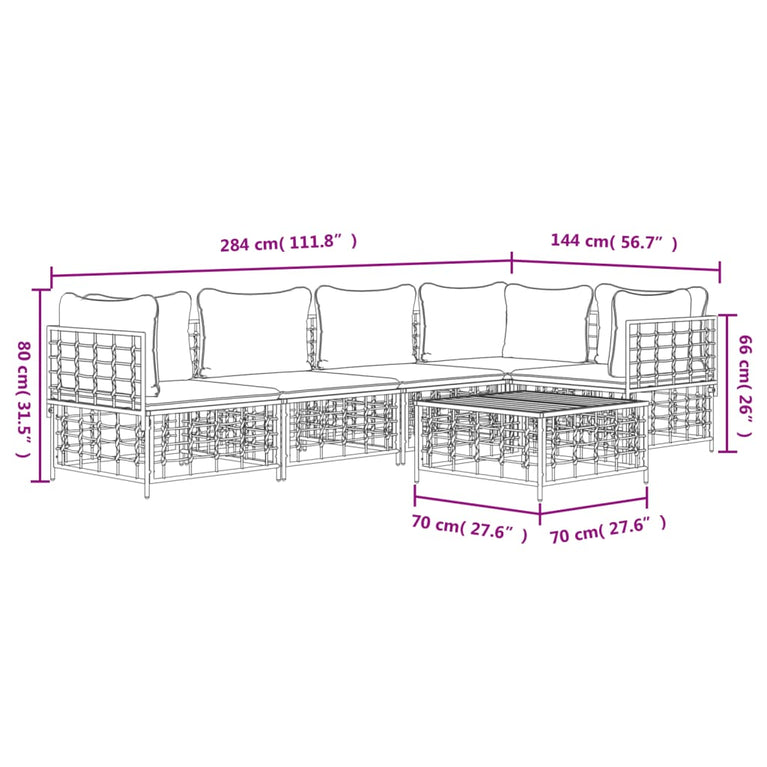 6-delige Loungeset met kussens poly rattan antracietkleurig MeubelReus