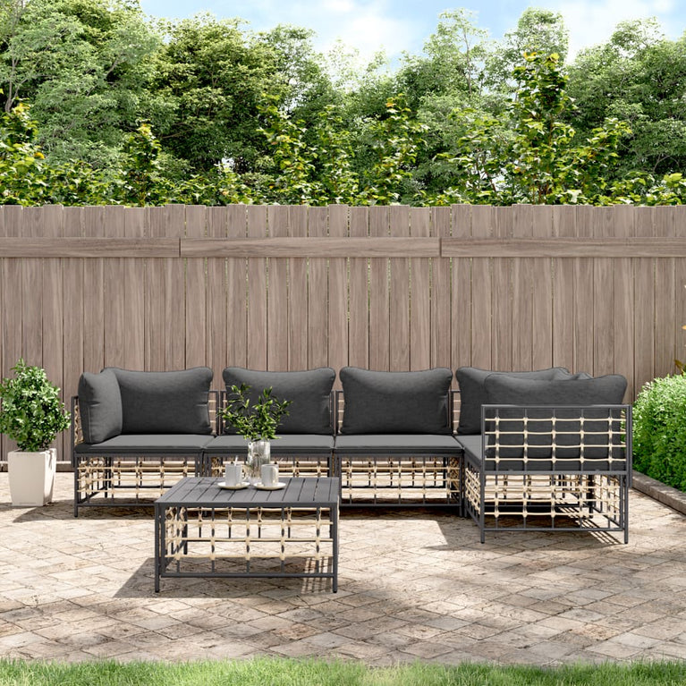 6-delige Loungeset met kussens poly rattan antracietkleurig MeubelReus