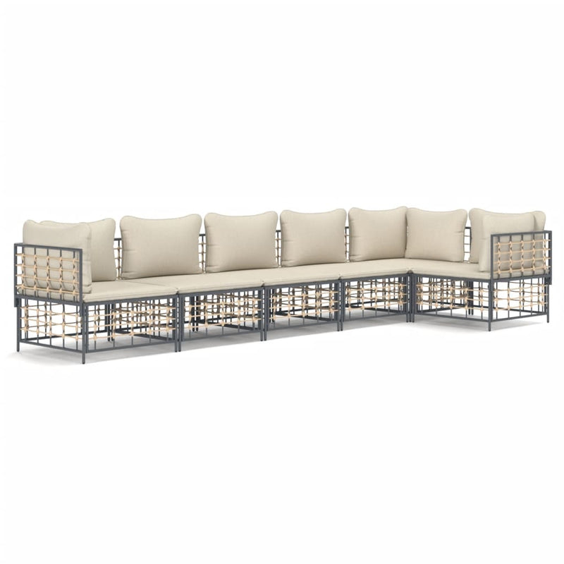 6-delige Loungeset met kussens poly rattan antracietkleurig MeubelReus