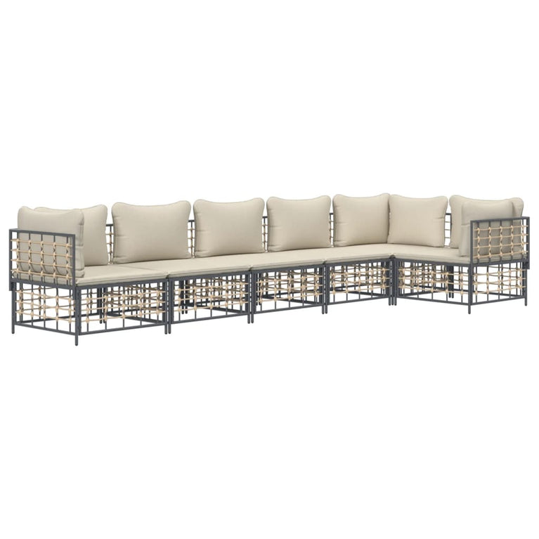 6-delige Loungeset met kussens poly rattan antracietkleurig MeubelReus