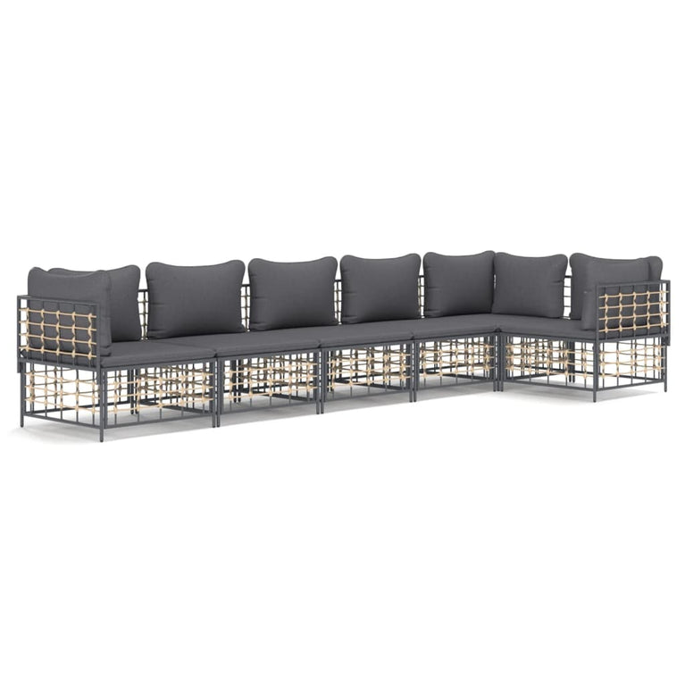 6-delige Loungeset met kussens poly rattan antracietkleurig MeubelReus