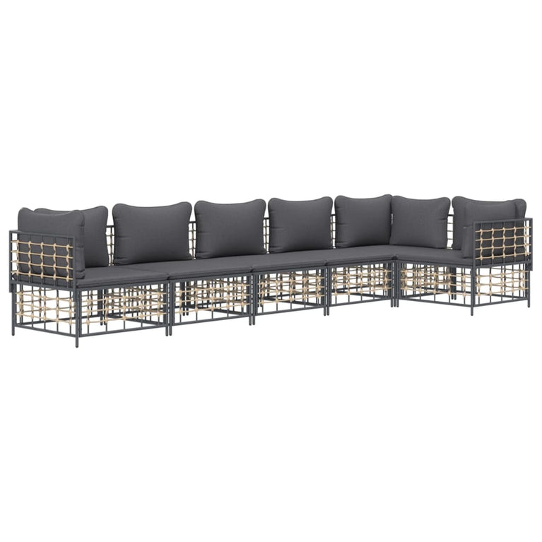 6-delige Loungeset met kussens poly rattan antracietkleurig MeubelReus