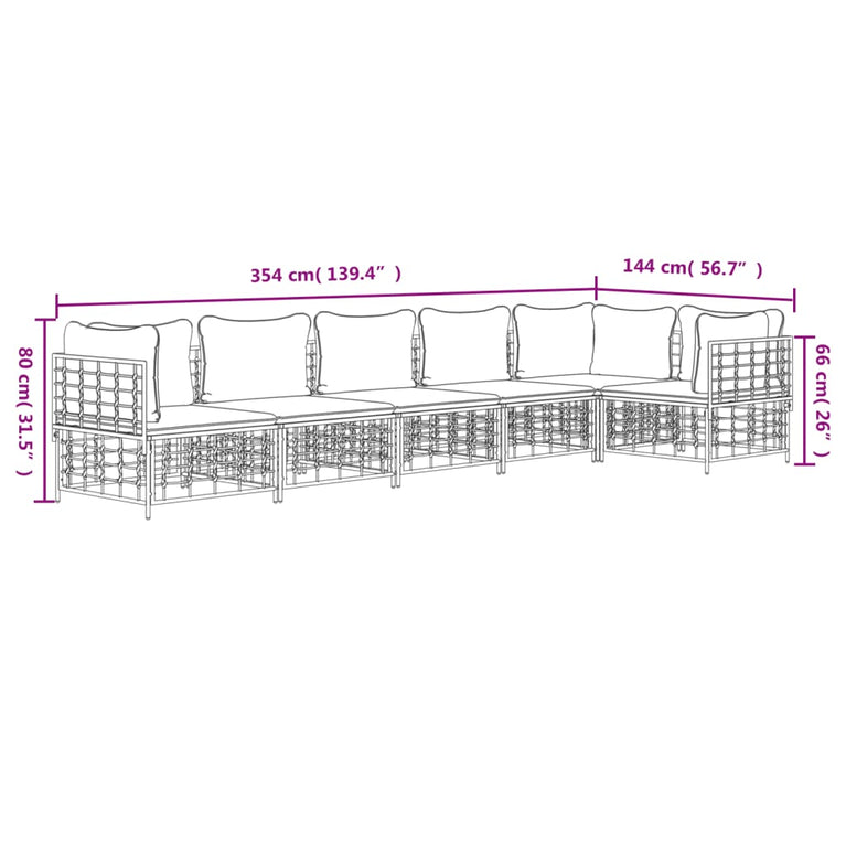 6-delige Loungeset met kussens poly rattan antracietkleurig MeubelReus