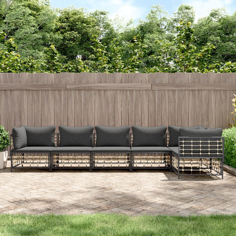 6-delige Loungeset met kussens poly rattan antracietkleurig MeubelReus