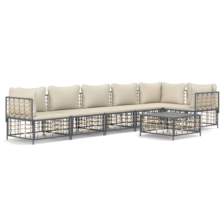 7-delige Loungeset met kussens poly rattan antracietkleurig MeubelReus