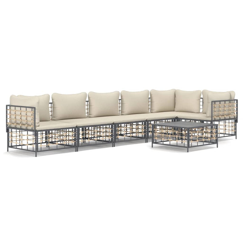 7-delige Loungeset met kussens poly rattan antracietkleurig MeubelReus
