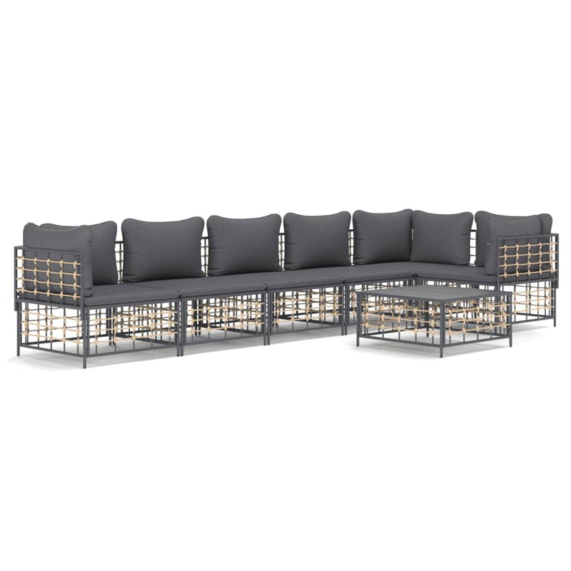 7-delige Loungeset met kussens poly rattan antracietkleurig MeubelReus