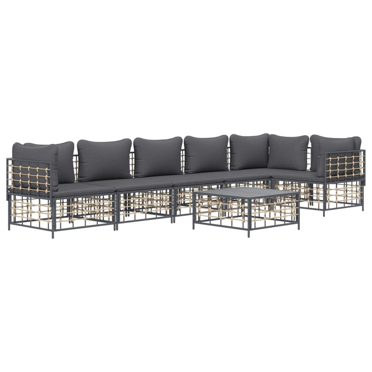 7-delige Loungeset met kussens poly rattan antracietkleurig MeubelReus
