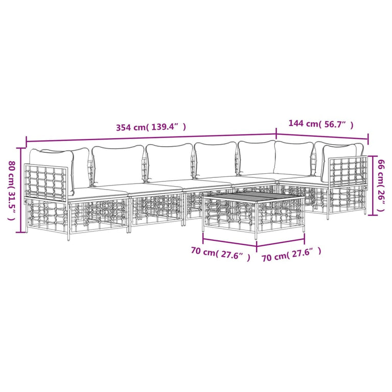 7-delige Loungeset met kussens poly rattan antracietkleurig MeubelReus