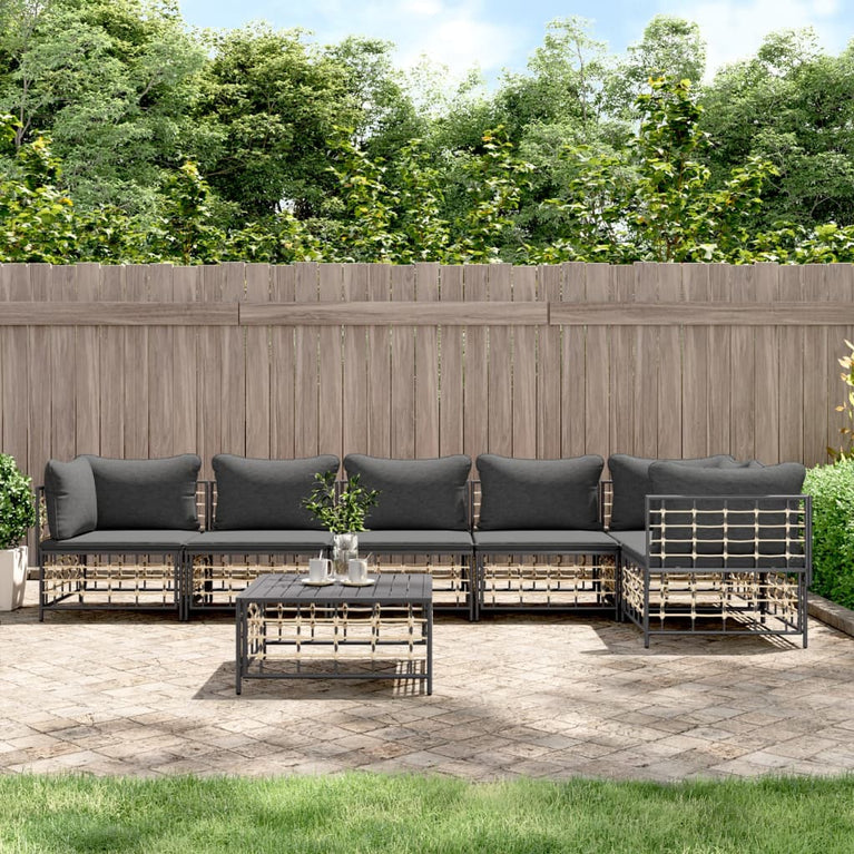 7-delige Loungeset met kussens poly rattan antracietkleurig MeubelReus