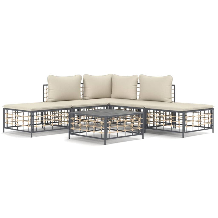 6-delige Loungeset met kussens poly rattan antracietkleurig MeubelReus