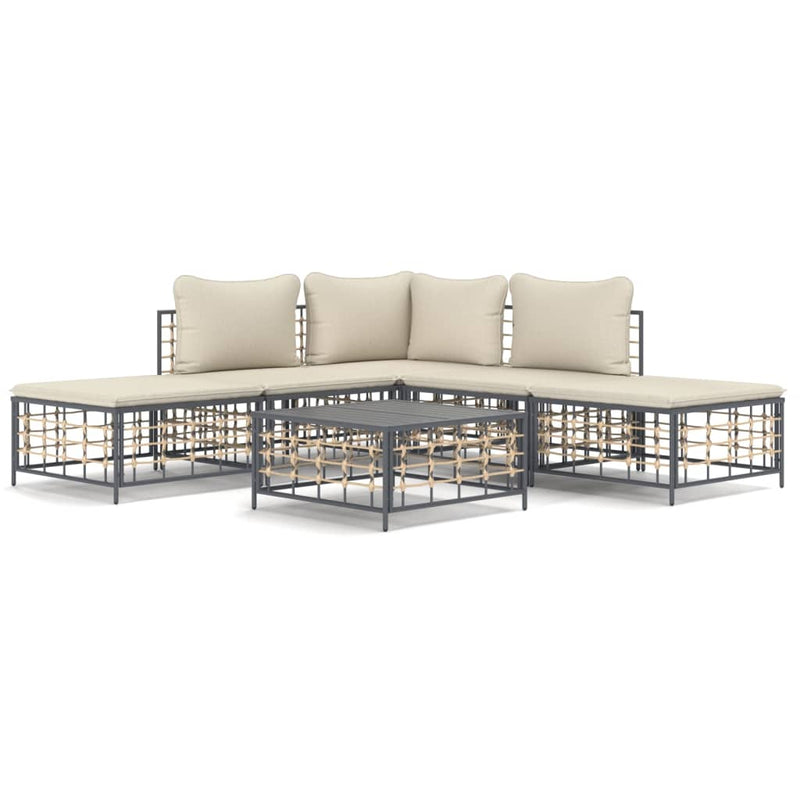 6-delige Loungeset met kussens poly rattan antracietkleurig MeubelReus