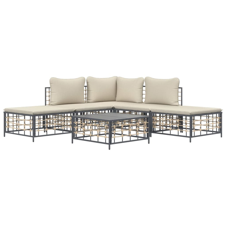 6-delige Loungeset met kussens poly rattan antracietkleurig MeubelReus