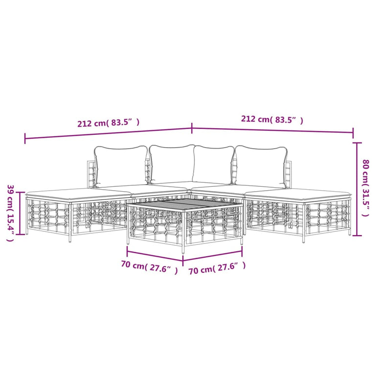 6-delige Loungeset met kussens poly rattan antracietkleurig MeubelReus