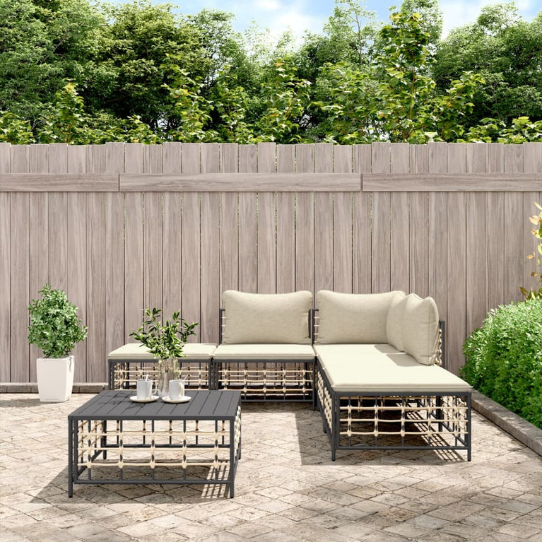 6-delige Loungeset met kussens poly rattan antracietkleurig MeubelReus