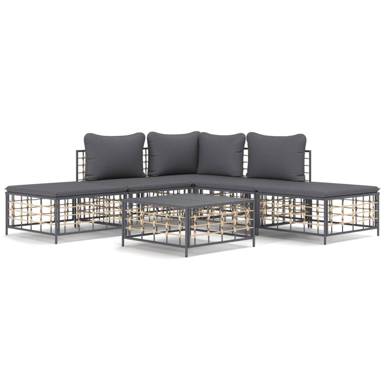 6-delige Loungeset met kussens poly rattan antracietkleurig MeubelReus