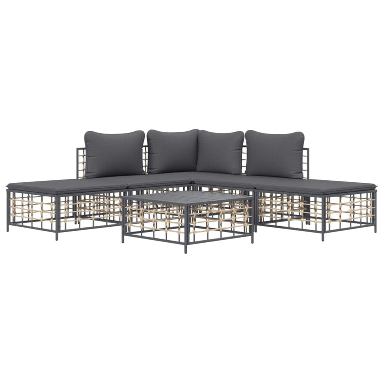 6-delige Loungeset met kussens poly rattan antracietkleurig MeubelReus