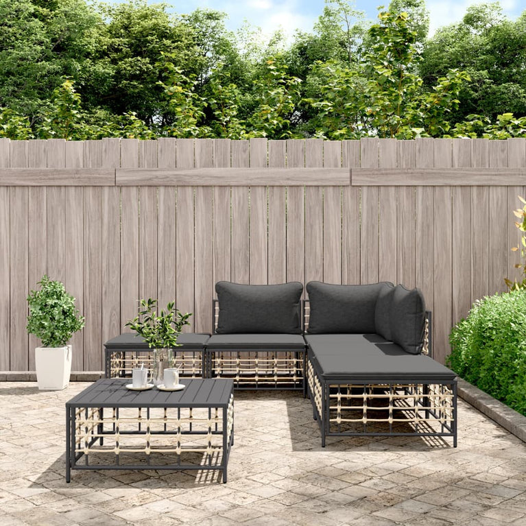 6-delige Loungeset met kussens poly rattan antracietkleurig MeubelReus