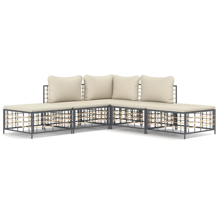 5-delige Loungeset met kussens poly rattan antracietkleurig MeubelReus