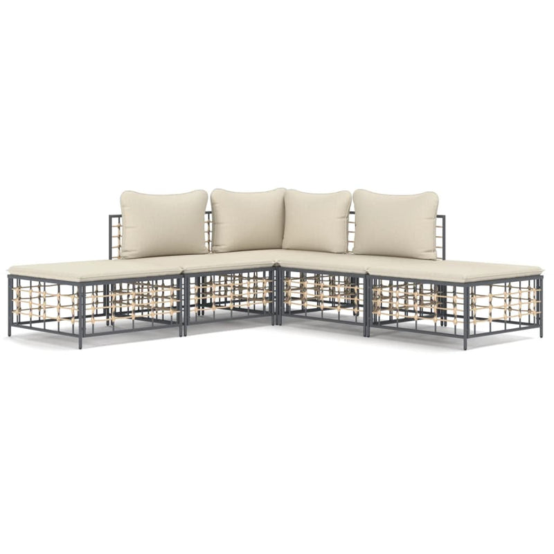 5-delige Loungeset met kussens poly rattan antracietkleurig MeubelReus