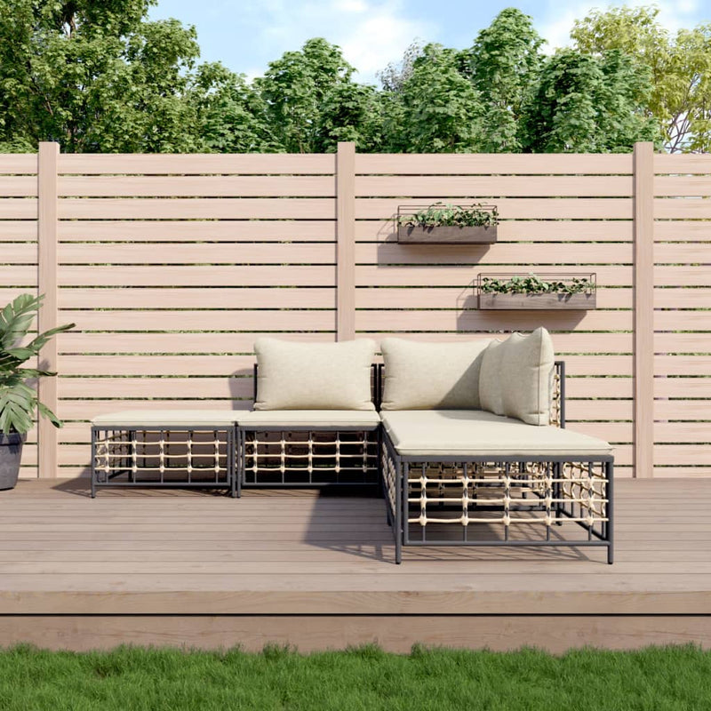 5-delige Loungeset met kussens poly rattan antracietkleurig MeubelReus