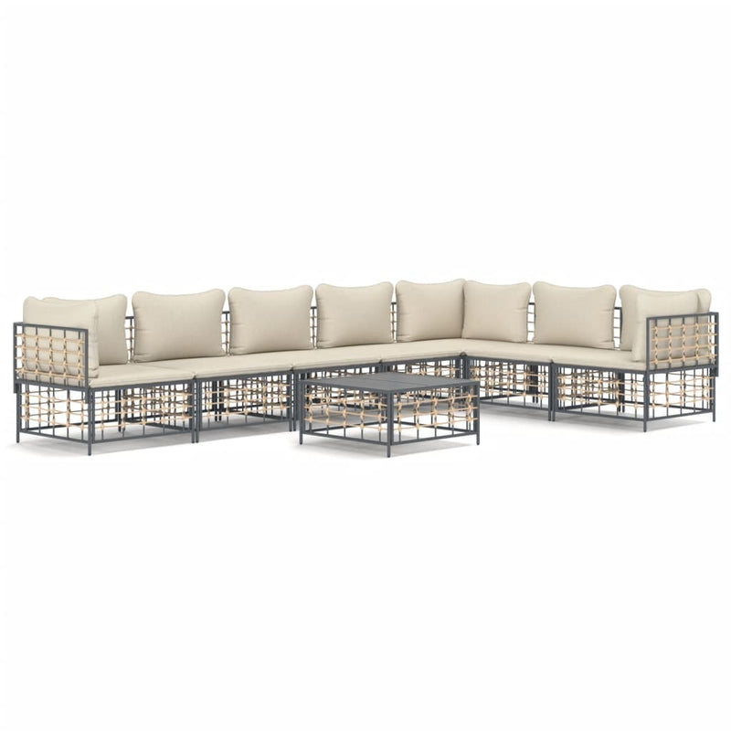 8-delige Loungeset met kussens poly rattan antracietkleurig