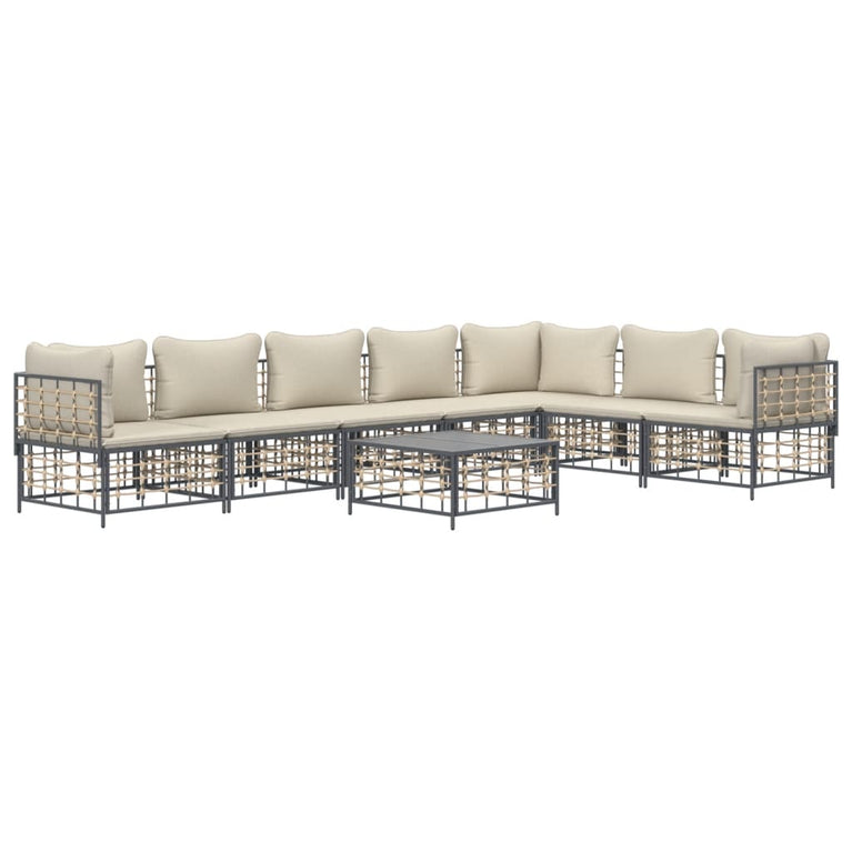 8-delige Loungeset met kussens poly rattan antracietkleurig