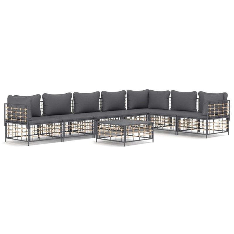 8-delige Loungeset met kussens poly rattan antracietkleurig