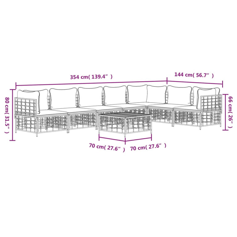 8-delige Loungeset met kussens poly rattan antracietkleurig