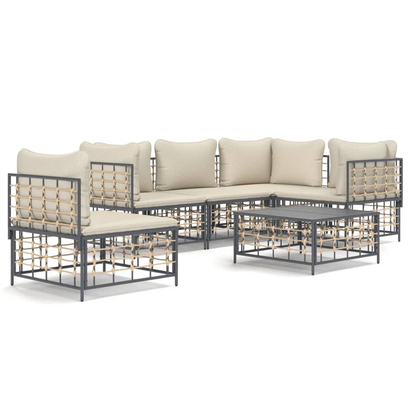 6-delige Loungeset met kussens poly rattan antracietkleurig MeubelReus