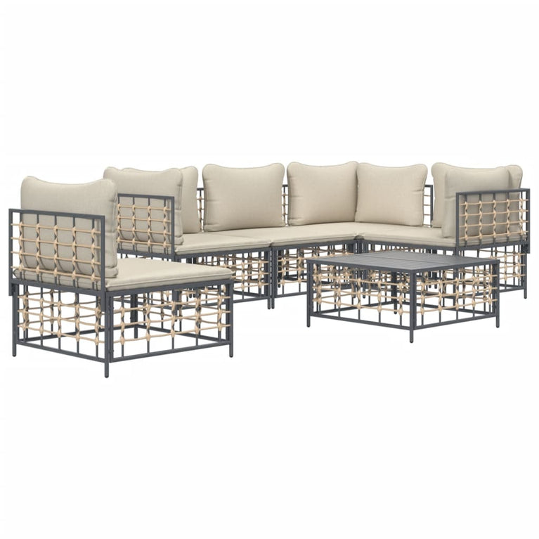 6-delige Loungeset met kussens poly rattan antracietkleurig MeubelReus