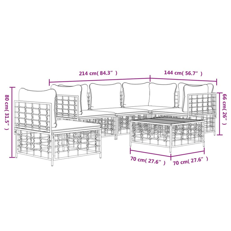 6-delige Loungeset met kussens poly rattan antracietkleurig MeubelReus
