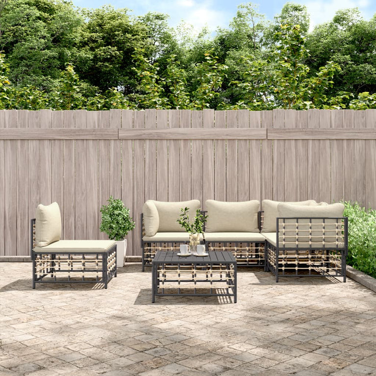 6-delige Loungeset met kussens poly rattan antracietkleurig MeubelReus