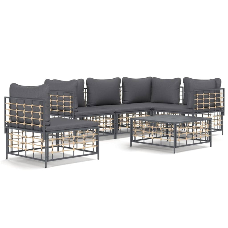 6-delige Loungeset met kussens poly rattan antracietkleurig MeubelReus