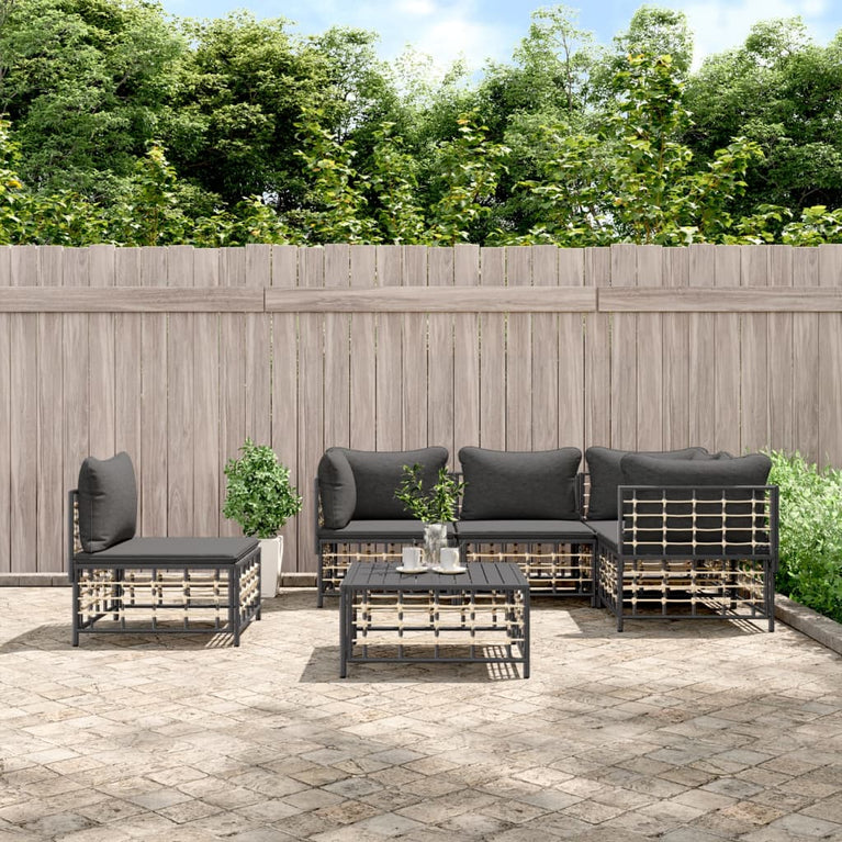 6-delige Loungeset met kussens poly rattan antracietkleurig MeubelReus