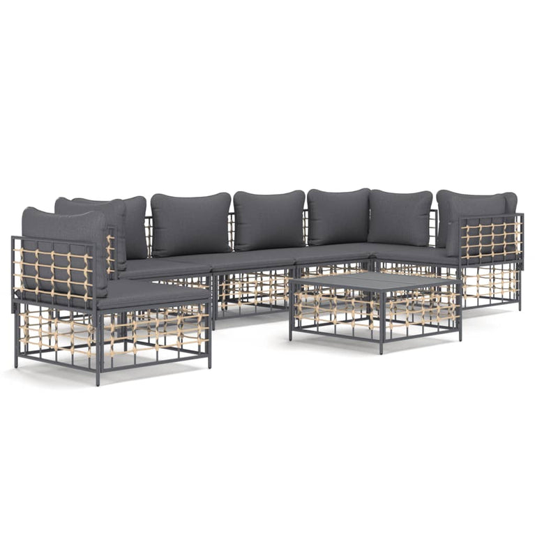 7-delige Loungeset met kussens poly rattan antracietkleurig MeubelReus