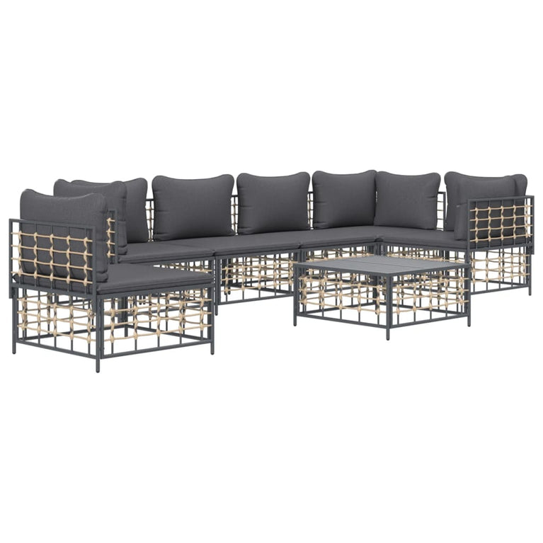7-delige Loungeset met kussens poly rattan antracietkleurig MeubelReus