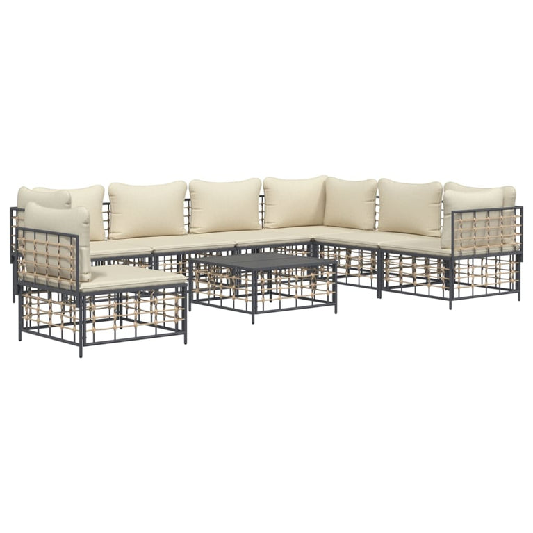 8-delige Loungeset met kussens poly rattan antracietkleurig