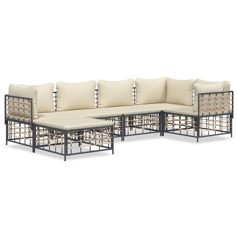 6-delige Loungeset met kussens poly rattan antracietkleurig MeubelReus