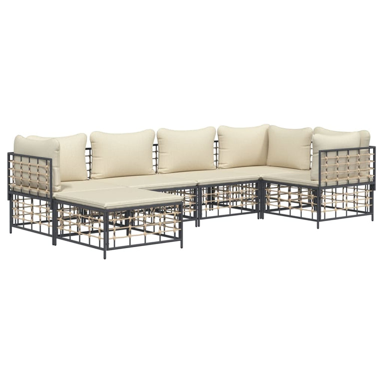 6-delige Loungeset met kussens poly rattan antracietkleurig MeubelReus