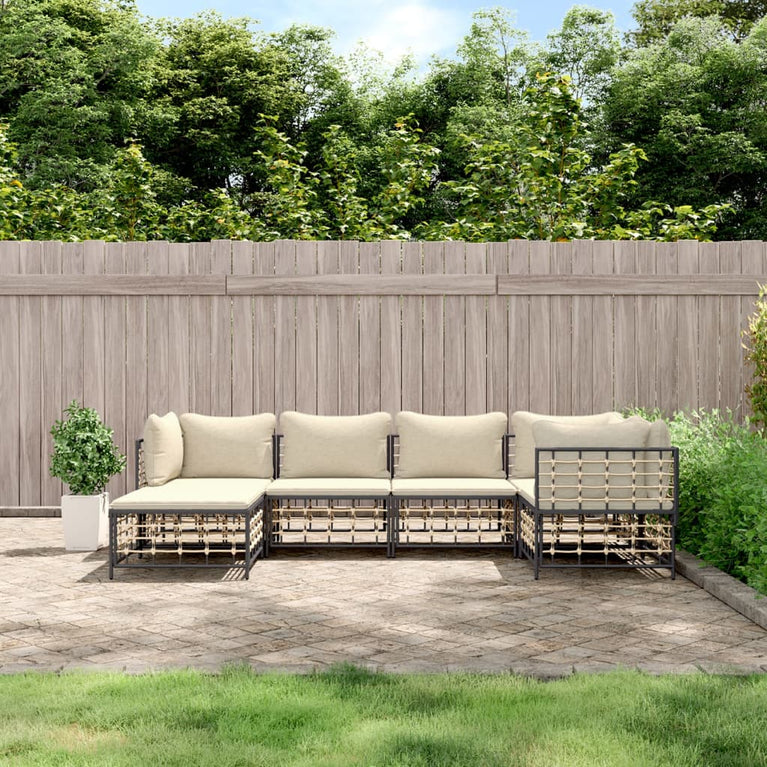 6-delige Loungeset met kussens poly rattan antracietkleurig MeubelReus