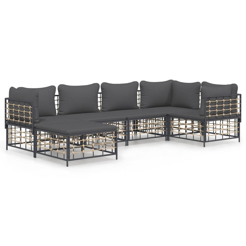 6-delige Loungeset met kussens poly rattan antracietkleurig MeubelReus