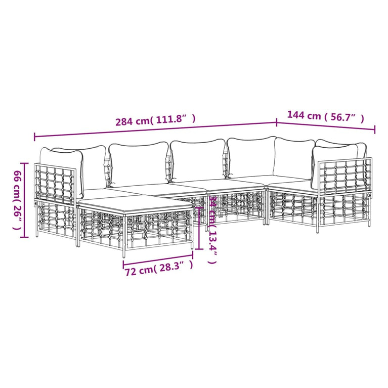 6-delige Loungeset met kussens poly rattan antracietkleurig MeubelReus