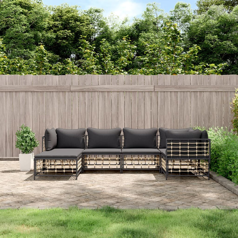 6-delige Loungeset met kussens poly rattan antracietkleurig MeubelReus